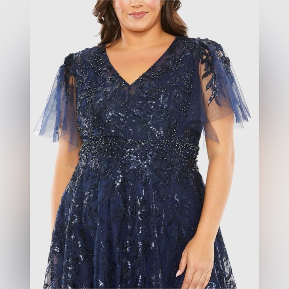 Mac Duggal 20469 NWT Navy High Neck Flutter Sleev… - image 2